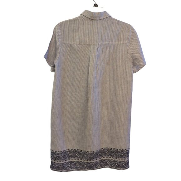 Artisan NY Womens Dress Blue Short Sleeve Button Up Striped 100% Linen Sz S Midi - Picture 2 of 6